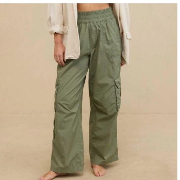 aerie Pants - Aerie Olive Green Easiest Cargo Wide Leg Baggy Pants Size Large